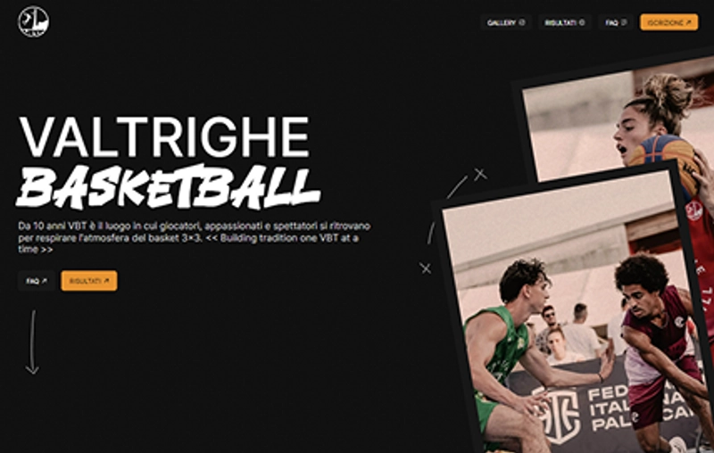 Sito sviluppato per Valtrighe Basketball, versione desktop